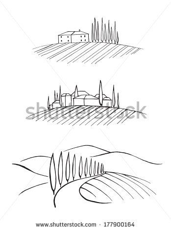 Italy Sketches, Italy Tattoo, Italy Illustration, Italian Tattoos, Tuscany Landscape, Flower Line Drawings, Landscape Tattoo, Italy Landscape, Wine Art