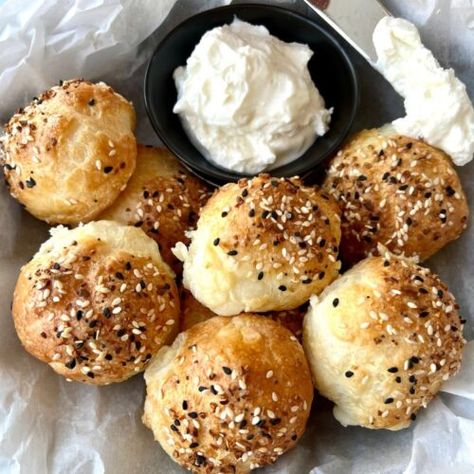 High Protein Bagel Bites- Two Ways - Fit Healthy Macros High Protein Bagel Bites, Protein Bagel Bites, Dairy Free Greek Yogurt, Healthy Macros, Fancy Items, Macro Recipes, Cheese Alternative, Dairy Free Cream Cheese, Protein Baking