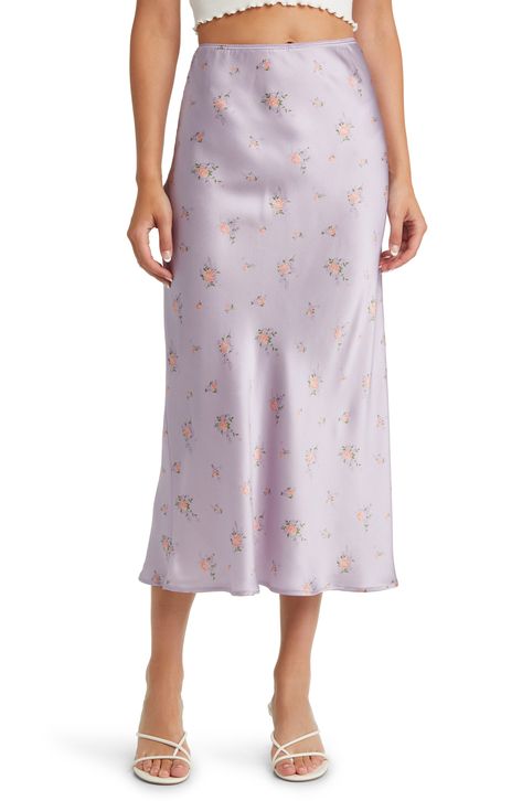 Reformation Layla Silk Midi Skirt available at #Nordstrom Silk Slip Skirt, Skirt Aesthetic, Silk Midi Skirt, Midi Wrap Skirt, Striped Midi Skirt, Floral Midi Skirt, Slip Skirt, Lilac Color, Denim Midi Skirt