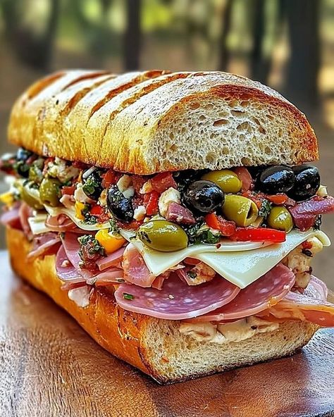 Muffuletta Sandwich, Yummy Sandwiches, Chicken Ham, Italian Sandwich, Creamy Potato Salad, Olive Salad, Italian Olives, Sandwiches For Lunch, Delish Recipes