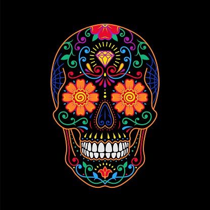 Mexican Skulls Art, Mexican Skull Drawing, Mexican Sugar Skull Art Beautiful, Sugar Skull Art Print, Sugar Skull Images, Mexican Skull Art, Mexican Sugar Skulls, Sugar Skull Illustration, Sugar Skull Painting