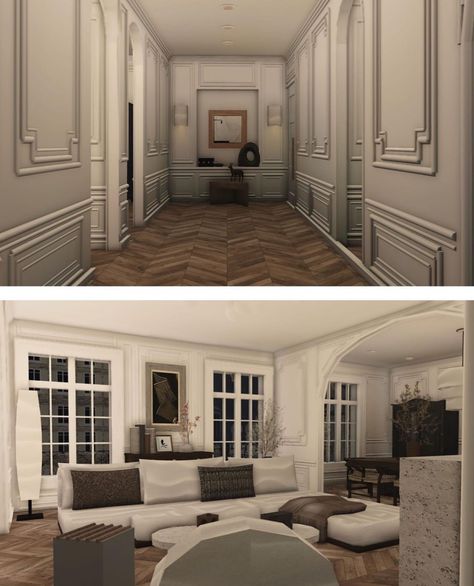 Bloxburg House Aesthetic Interior, Gossip Girl Bloxburg, Bloxburg Traditional House Interior, Hotel Room Bloxburg, Old Money House Bloxburg, Bloxburg Realistic Ideas, Bloxburg Colonial House, Old Money Bloxburg, Bloxburg Old Money House