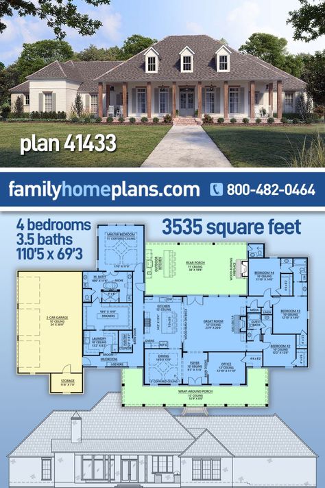 Acadian Homes, Acadian House Plans, Southern Style House Plans, Southern House, Plans Architecture, Garage Plan, Family House Plans, 3 Car Garage, House Plans Farmhouse