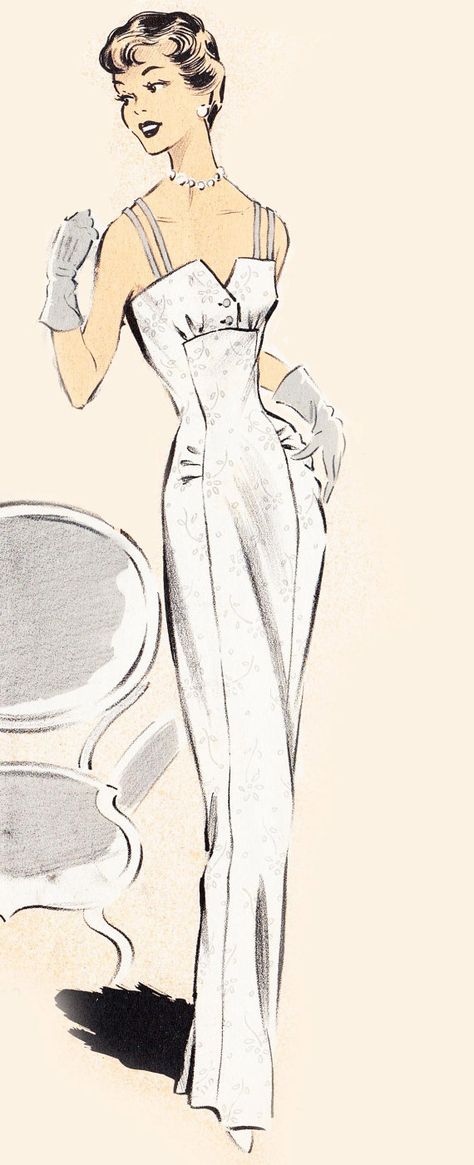 Vintage Fashion Sketches, Patron Vintage, Vogue Vintage, Pattern Template, Vintage Dress Patterns, Retro Mode, Couture Vintage, Fashion Design Sketches, Moda Vintage