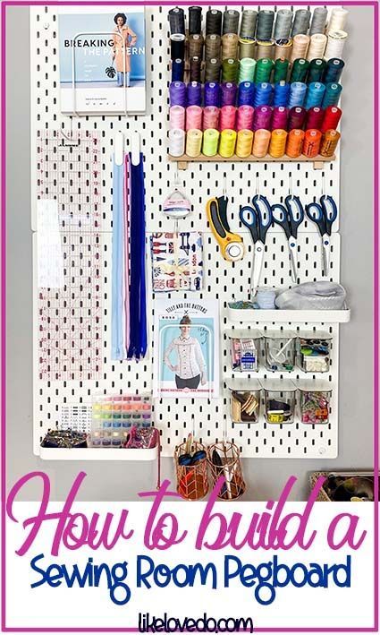 Sewing Room Ikea Pegboard organisation ideas, Use these Ikea Sewing Room Pegboard ideas to transform your craft room and give your sewing space a makeover. Perfect organisation for all of your sewing tools and accessories. Storage space on the wall is often over looked and can be great way to utilise space in your home. If you have a hobby such as sewing or craft a pegboard can be the ideal way to store your cottons and scissors out of reach of children too. Ikea Skadis Craft Room, Pegboard Organization Sewing Room, Sewing Wall Storage, Ikea Skadis Sewing Room, Peg Board Sewing Organizer, Ikea Pegboard Sewing Room, Green Sewing Room, Quilting Room Pegboard Ideas, Skadis Sewing Room