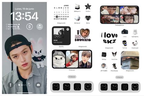 Stray Kids iOS theme, black and white, Lee Know wallpaper Lee Know Phone Layout, Skzoo Pfps, Lee Know Wallpaper, Ios Theme, Skz Wallpaper, Phone Inspo, Phone Ideas, Phone Inspiration, Ios Phone