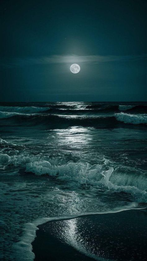 Moon Classic Art, Moon Photography Wallpaper, Moonlight Movie Wallpaper, Moon And Sea Aesthetic, Night Theme Wallpaper, Night Sea Wallpaper, Black Beach Wallpaper, Night Ocean Wallpaper, Moon And Water Wallpaper