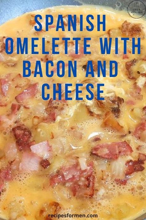 Spanish Omelette with Bacon and Cheese Spanish Omelette Recipe Breakfast, Spanish Omlet Recipes Easy, Sauce For Omelette, Bacon Omelette Recipe Easy, Omelette Recipe Easy Breakfast Ideas, Omlete Recipe Omelettes, Omelette Photography, Western Omelette Recipe, Omelette Aesthetic