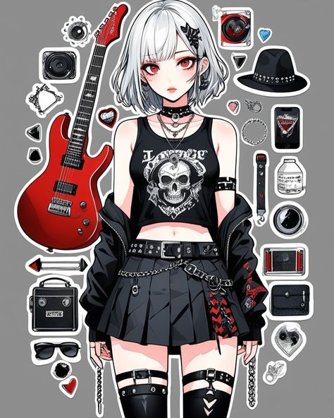 #aiart #aiartwork #aiillustration #manga #anime #illustration #aigirl #aiwoman #aipunk #punk #grunge #gothic Gothic Anime Outfits, Heavy Metal Clothes, Sea Character, Punk Anime, Manga Rock, Anime Horror, Punk Shorts, Girl Punk, Anime Illustration