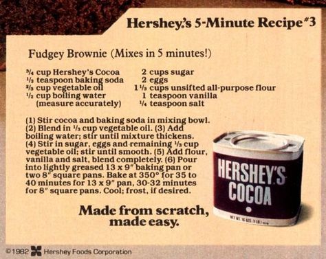 Hershey Brownies, Hershey Recipes, Cocoa Powder Recipes, Cocoa Brownies, Brownies Recipe Homemade, Hershey Cocoa, Cocoa Recipes, Powder Recipe, Fudge Recipe