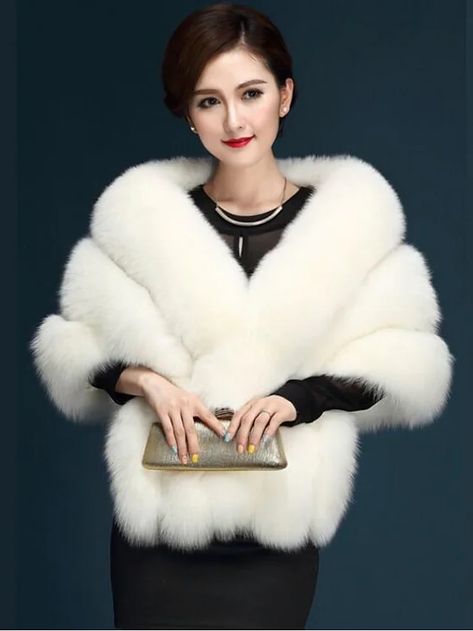 Women's Fur Coat Wedding Daily Fall Winter Short Coat V Neck Regular Fit Jacket Sleeveless Solid Colored Blushing Pink Gray White 2021 - US $78.59 Bridal Cape Winter, Fur Shawl Wedding, Winter Coat Short, Faux Fur Stole, Faux Fur Wrap, Winter Fur Coats, Fur Collar Jacket, Bolero Wedding, Faux Fur Scarves