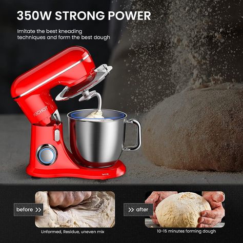 KICHOT 10+P Speed 4.8 Qt. Household Stand Mixers, Tilt-Head Cake Mixer Machine with Dough Hook, Beater, Wire Whisk & Splash Guard Attachments for Baking, Cake, Cookie, Kneading, SM-1533 Making Pizza Dough, Mixer Machine, Kitchen Appliances Design, Tilt Head, Stand Mixers, Wire Whisk, Cake Fork, Summer Cooking, How To Make Pizza