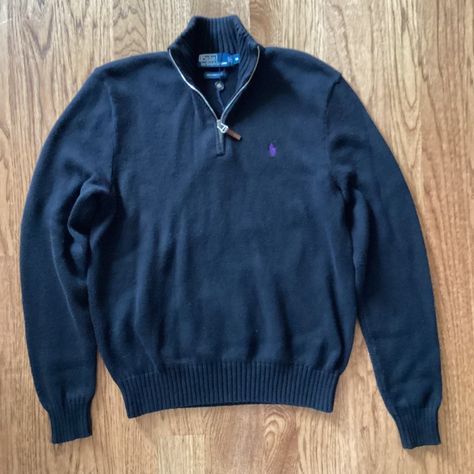 New Without Tags Vintage 90s Polo Ralph Lauren Men's Half-Zip Long Sleeve Sweater Color = Black Size = Medium 100% Pima Cotton - Heavier Knit Long Sleeves With Rib Knit At Cuffs, Neck And Hem Half Zip At Neck With Leather Covered Zipper Pull Chest Measures 20.5" Flat Across, Armpit To Armpit Half Sweater, Mens Quarter Zip, Long Sleeve Men, Polo Ralph Lauren Sweater, Ralph Lauren Sweaters, Heavy Knit, Half Zip Sweaters, Polo Ralph Lauren Mens, Secret Santa