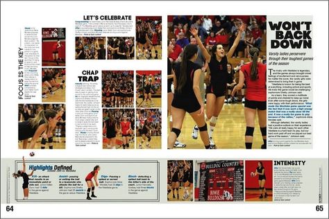 Volleyball spread Yearbook Sports Spreads, Yearbook Committee, Headline Ideas, Sports Layout, Yearbook Design Layout, James Bowie, Yearbook Class, Yearbook Staff, Journalism School