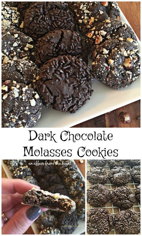 Dark Chocolate Molasses Cookies - An Affair from the Heart Molasses Recipes, Holiday Cookie Exchange, Molasses Cookies, How Sweet Eats, Homemade Chocolate, Cookies Recipes Chocolate Chip, Cookie Monster, Chocolate Cookies, Chocolate Desserts