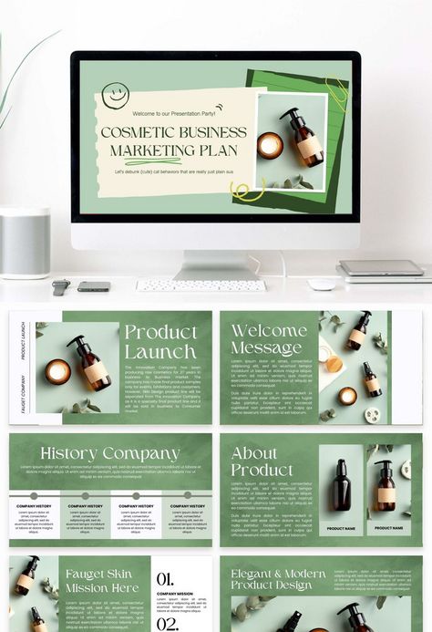 Powerpoint Presentation on Cosmetic Business Marketing Topics Green#pikbest#powerpoint Cosmetics Presentation Design, Green Powerpoint Template, Powerpoint Templates Free Download, Green Powerpoint, Powerpoint Examples, Aesthetic Powerpoint, Free Presentation Templates, Ppt Theme, Best Presentation Templates