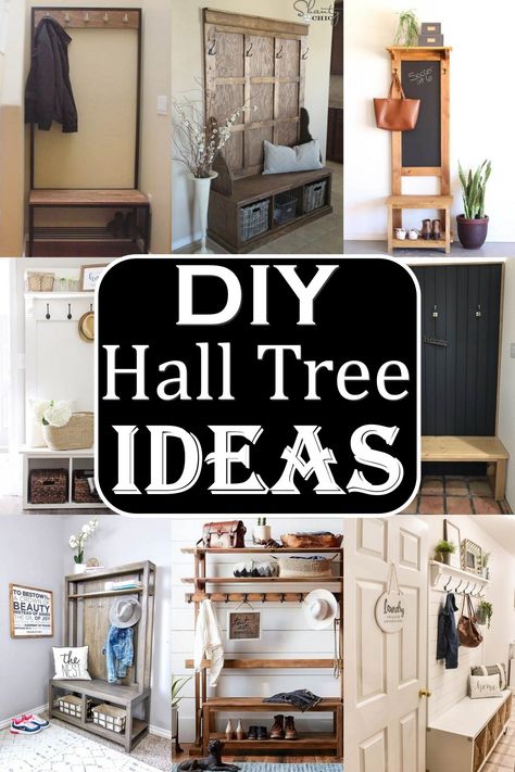 Building a DIY hall tree would be an affordable way to keep all your essentials organized and within easy reach while stylish handmade furniture welcomes the visitor classically and traditionally. So learn from these DIY hall tree ideas with video tutorials from the finest professionals for all skill levels to add personal beauty to the entryway. Hall Tree With Bench And Shoe Storage, Hall Tree Coat Rack, Entryway Tree Hall, Entry Hall Tree Ideas, Entryway Coat And Shoe Storage Ideas, Southwest Hall Tree, Diy Coat Tree Simple, How To Build A Hall Tree Entryway, Hall Tree Entryway Decor