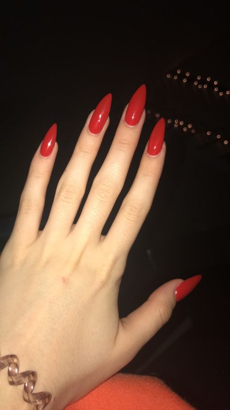 Red Long Oval Nails, Sharp Acrylics, Red Pointed Nails, Pointy Red Acrylic Nails, Long Sharp Acrylic Nails, Almond Sharp Nails, Red Sharp Almond Nails, Red Nails Stiletto Almond, Long Red Acrylics