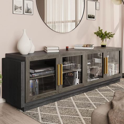 restoration dupe modern classy enetertainment center buffet Entertainment Center With Shelves, Cabinet Entertainment Center, Wood Storage Cabinet, Wood Entertainment Center, Modern Tv Cabinet, Shelves Wood, Wood Storage Cabinets, Glass Cabinets Display, Durable Furniture