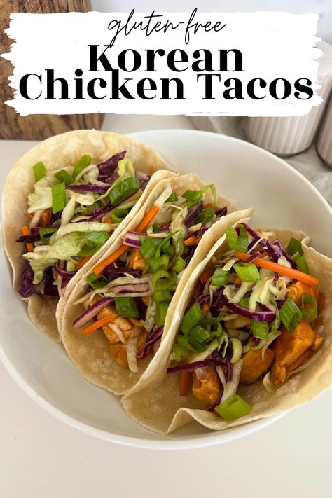 Korean Bbq Chicken Tacos, Korean Chicken Tacos, Taco Dinner Ideas, Dinner Ideas Gluten Free, Gochujang Recipes, Gochujang Recipe, Gochujang Chicken, Korean Bbq Chicken, Taco Lettuce Wraps