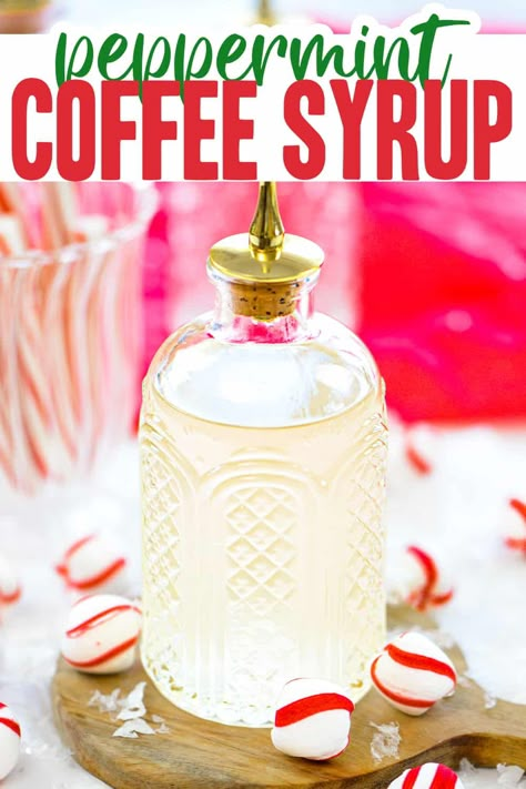 Peppermint Simple Syrup Recipe, Peppermint Coffee Recipe, Peppermint Coffee Syrup, Peppermint Syrup Recipe, Flavored Coffee Creamer Recipes, Homemade Drinks Recipes, Homemade Coffee Syrup, Peppermint Coffee, Peppermint Syrup