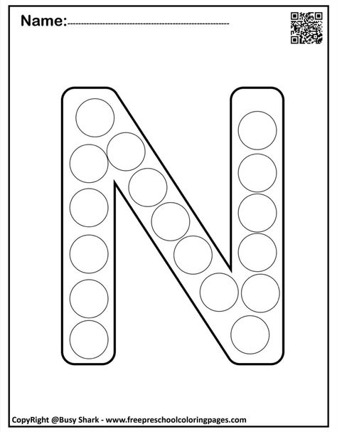 Letter N Preschool, Abc For Toddlers, Letter N Activities, Preschool Homework, Letter N Worksheet, Kindergarten Homework, Learn Alphabet, Dot Marker Activities, Dot Letters