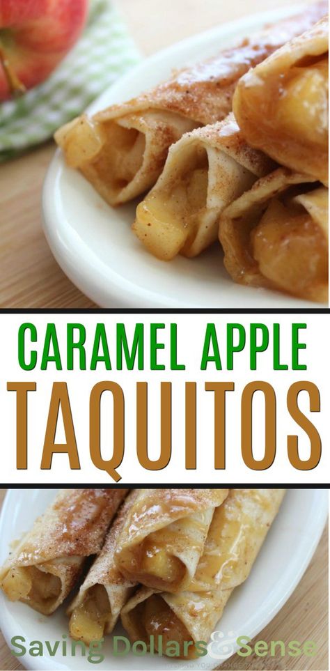 Apple Taquitos, Caramel Apple Dessert Recipes, Caramel Apple Dessert, Caramel Apple Desserts, Caramel Apples Recipe, Dessert Halloween, Taquitos Recipe, Nutella Desserts, Mexican Dessert Recipes