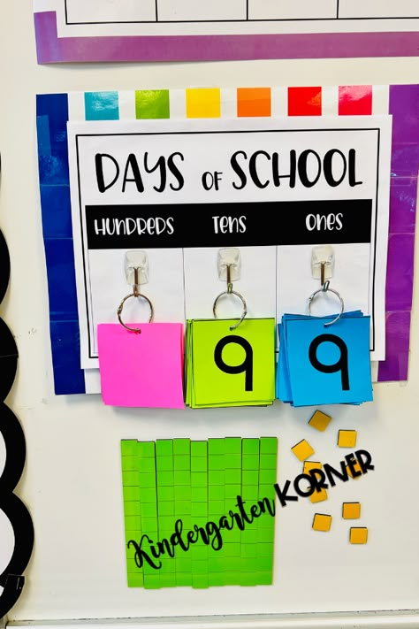 Teaching Place Value Kindergarten, Days In School Display Kindergarten, Days Of School Ten Frame, Counting The Days Of School, I Can Count To 100 Bulletin Board, Number Of Days In School Display, 2nd Grade Calendar Time, Counting Days Of School, Days Of School Tracker