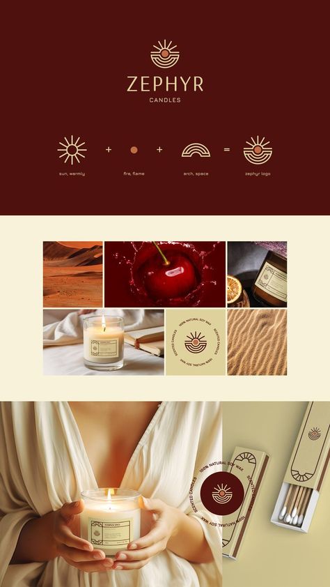 The Zephyr is a brand that creates an atmosphere of warmth, comfort and harmony. #Scentedcandles, #Logo, #BrandIdentity, #Packaging, #Design, #Branding, #Moodboard, #Soy, #Wax, #Candlelogo, #Designideas, #Designinspiration, #Designtypography, #Luxury, #Candlelogotype, #Abstractlogo, #Modern, #Minimalism, #CandleBox, #Label, #Naturalsoycandle Candle Business Logo Design Ideas, Candle Company Logo, Packaging Velas, Scent Logo, Candle Logo Design, Combination Logo, Branding Moodboard, Graphic Designer Studio, Brand Identity Colors