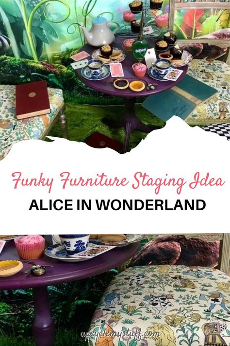 This furniture staging inspiration guest post is from Imogen Aitchenson of Coco & Clementine. Imogen won a furniture Staging Award from the Flip Runway Awards for this project! Furniture Staging, Staging Inspiration, Alice In Wonderland Style, Wonderland Room, Repurposed Planter, Alice In Wonderland Room, Fun Planters, Recycled Tin Cans, Staging Ideas