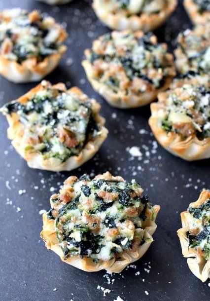 Sausage Phyllo Cups, Sausage Phyllo, Phyllo Cup Recipes, Thanksgiving Dinner For Two, Spinach Sausage, Phyllo Dough Recipes, Phyllo Recipes, Cup Recipes, Phyllo Cups