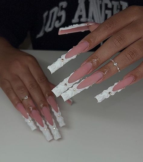 Thick Nails Acrylic, Long Box Nails, Long Square Acrylic Nails French Tip, Extra Baddie Nails Long, Pretty Long Nails Acrylic, Long Nail Ideas Square, Birthday Nails Square Long, Extra Long Nail Ideas, Long French Tip Nails Square