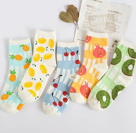 image Fruit Socks, Pineapple Socks, Korean Cartoon, Socks Packaging, Korean Socks, Fishnet Socks, Lace Diy, Diy Socks, Socks Cute