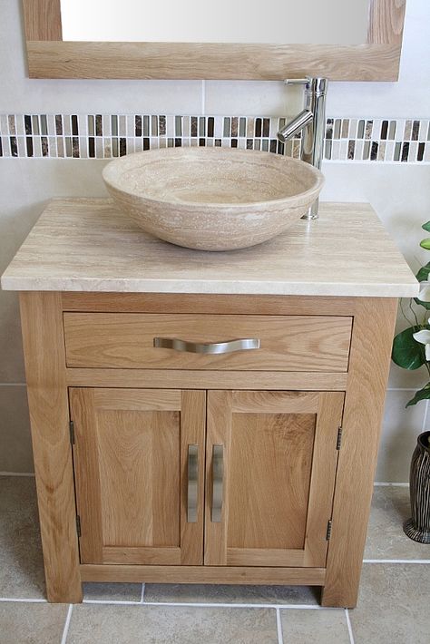 Travertine Basin, Mermaid Cottage, Oak Vanity, Bathroom Stand, Free Standing Vanity, Freestanding Vanity Unit, Oak Bathroom, Wash Stand, Stone Basin