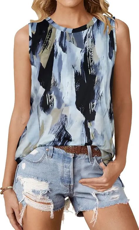 Amazon.com: White Tank Top Oversized Vest, Womens Tops Dressy, Sleeveless Tops Summer, Y2k Tops, Women Streetwear, Casual Tanks, Grey Tie Dye, Floral Butterfly, Print Tank Top