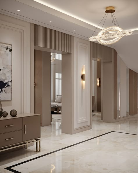 Open Plan Hallway Entrance, Lift Lobby Design Residential Luxury, Hall Entrance Design, Classic Interior Design Living Room, Luxury Houses Entrance, Flat Ceiling, Open Living Room Design, Modern Apartment Interior, Home Hall Design