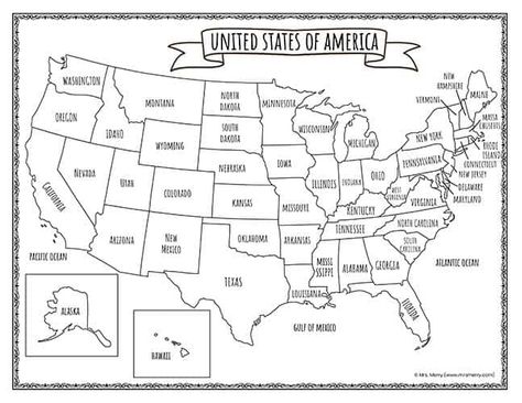 mrsmerry_printable-map-of-the-united-states-in-b&w_opt Us States Map Printable, United States Coloring Map, Printable Us States Map, Usa Maps Printable, Usa Map Coloring Page, Us Map Coloring Page, American States Map, Maps Of The United States, 50 States Map Free Printable