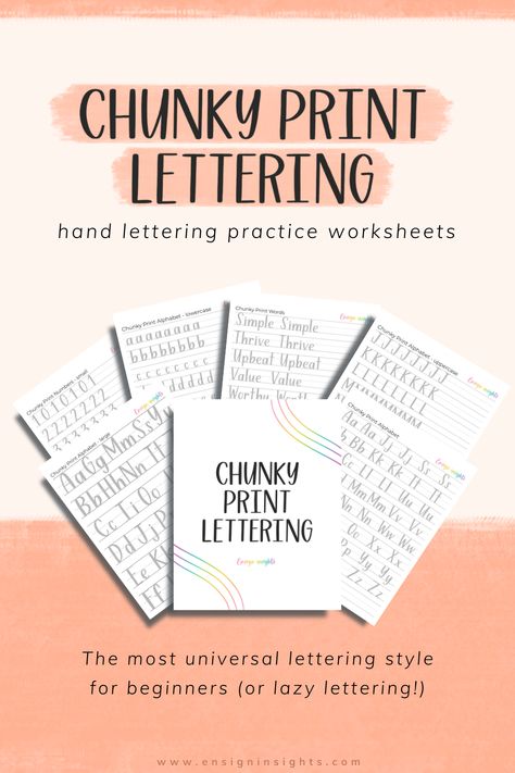 Easy Hand Lettering Alphabet Style For Beginners - Ensign Insights Easy Hand Lettering, Beginner Lettering, Lettering Worksheets, Numbers Words, Hand Lettering Practice Sheets, Print Lettering, Print Alphabet, Hand Lettering Worksheet, Learn Hand Lettering