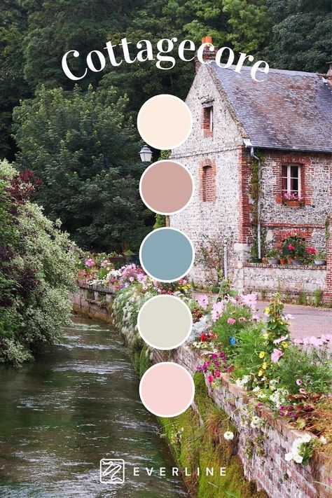 Cottage Core Neutral, Cottagecore House Color Scheme, English Cottage Colors Palette, Cottage Core Romance Aesthetic, Cottage Colour Scheme, Cottagecore Sitting Room, Cottage Core Colors, Cottagecore Paint Colors, Cottagecore 2023