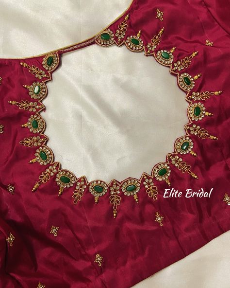 Customised Beautiful Elegant Aari Work By Elite Bridal ❤️‍🔥 Back Aari Work Blouse, Maggam Work Blouse Designs Bridal, Simple Aari Work Blouse Design For Pattu Saree, Embroidery Drawings, Exclusive Blouse Designs, Green Blouse Designs, Maggam Designs, Maggam Blouses, Dress Designs For Stitching