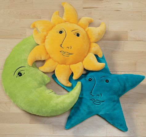 sun, moon & star pillows Sun Plushie, Sun Pillow, Whimsigoth Aesthetic, Alien Plush, Word Formation, Moon Pillow, Face Pillow, Carpet Bag, Sun Moon Stars