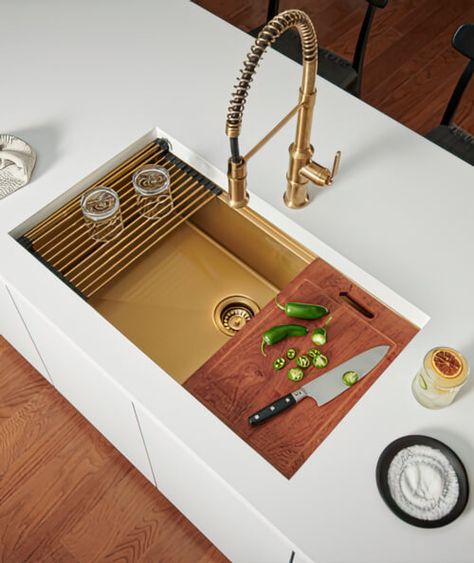 Colored Sinks, Workstation Sink, Unique Kitchen Design, Sink Grid, Undermount Kitchen Sinks, Dish Rack Drying, Kitchen Sink Faucets, Kitchen Accents, Unique Kitchen