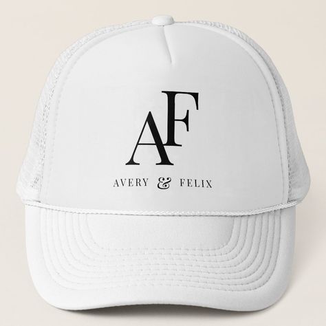 Trucker Hat Wedding Favor, Wedding Trucker Hats For Guests, Wedding Trucker Hats, Bach Party Favors, Monogram Hat, Traditional Typography, Wedding Hats For Guests, Modern Hat, Headwear Fashion