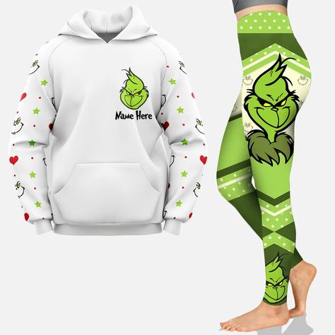 Each pair of leggings is constructed with 82% polyester, 18% spandex blend.Each all-over printed hoodie is constructed from a premium polyester blend that is ultra-soft and incredibly Grinch Outfit, Grinch Decor, Grinch Stuff, Hoodie And Leggings, The Grinch Movie, Grinch Shirt, Jump Suits, Apple Watch Bands Fashion, Rock Paper Scissors