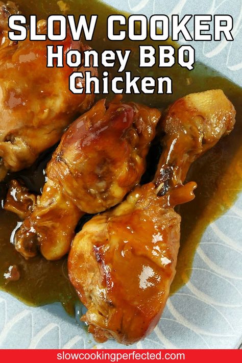 Tender, juicy chicken infused with the perfect blend of BBQ sauce and honey. This easy slow cooker recipe is a family favorite! Crockpot Chicken With Bbq Sauce, Crockpot Barbeque Chicken, Honey Barbeque Chicken, Barbecue Chicken Crock Pot, Bbq Chicken Breast Recipe, Amazing Dinner Recipes, Crockpot Bbq Chicken, Honey Soy Chicken, Bbq Chicken Breast