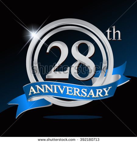 28th anniversary logo with blue ribbon. 28 years anniversary signs illustration. Silver anniversary logo with blue ribbon ring. - stock vector 35 Year Anniversary, 60 Year Anniversary, 50th Anniversary Logo, 29th Anniversary, 30 Year Anniversary, Ring Logo, 21st Anniversary, 25 Year Anniversary, 15 Year Anniversary