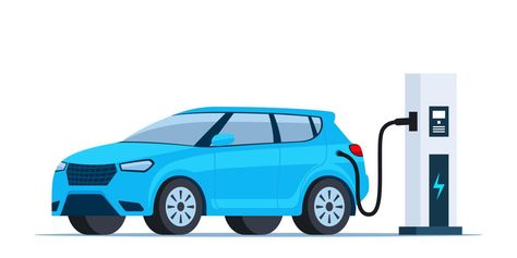 Electric Car Illustration, Electric Car Charging Station, Cars Of The Future, Car Charging Station, Car Charging Stations, Electric Car Charging, Blue Electric, Electric Vehicle Charging Station, Solar Wind