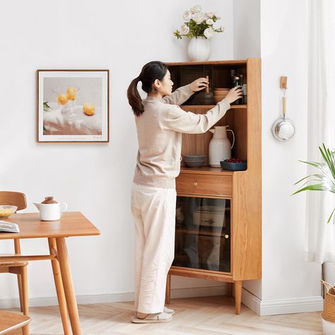 Marcu Corner Sideboard Corner Sideboard, Dining Sideboard, Point Of Purchase, Cherry Wood, Wood Colors, Sideboard, Natural Wood, Dining Room, Shelves