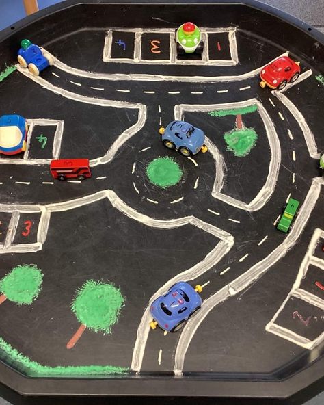 Vehicle Activity For Preschool, Road Safety Tuff Tray Ideas, Travel And Transport Eyfs, Transport Tuff Tray Ideas, Transport Tuff Tray, Nursery Activities For Under 2s, Transport Eyfs Activities, Eyfs Transport, Car Activities For Toddlers