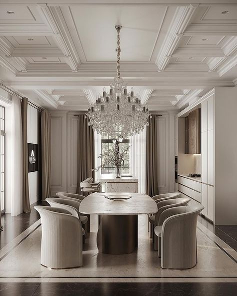 Neoclassical Restaurant, Neo Classic Dining Room, Neoclassical Dining Room, Luxe Dining Room, Luxury Dining Room Decor, Pik 2, Architecture Kitchen, Dining Room Design Luxury, Ceiling Details